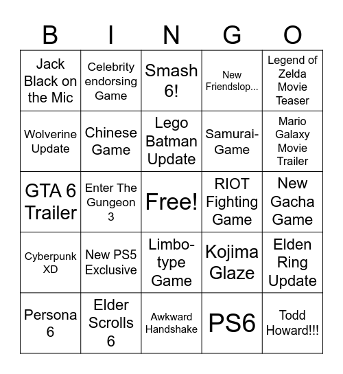 2025 TGA Bingo Card