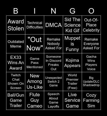 GAME AWARDS 2025 Bingo Card