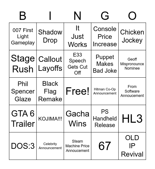 TGA 2025 Bingo Card