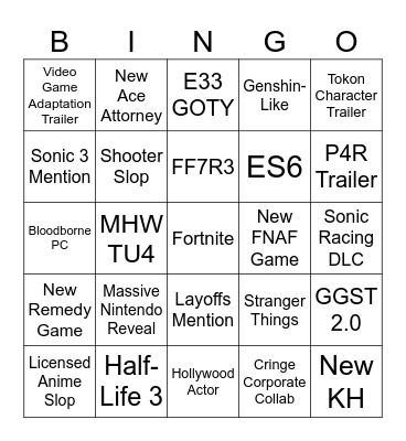 TGA Bingo Card