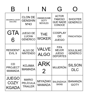 BINGO GAME AWARDS Bingo Card