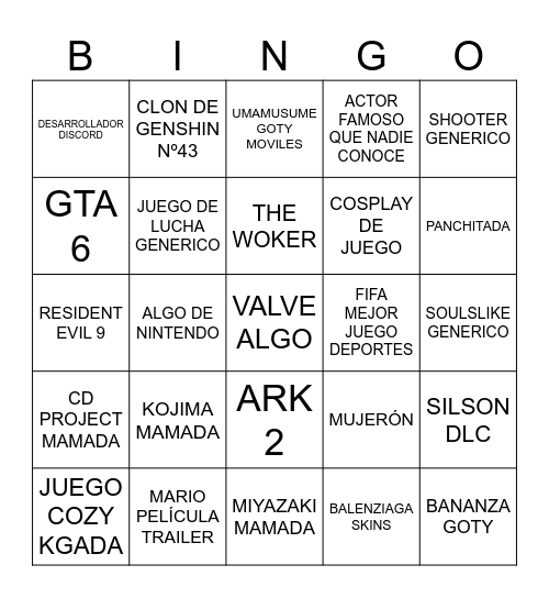 BINGO GAME AWARDS Bingo Card