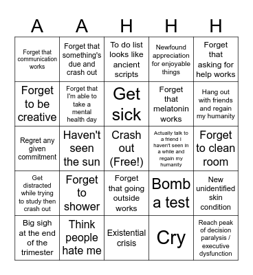 Trimester 2 Bingo Card