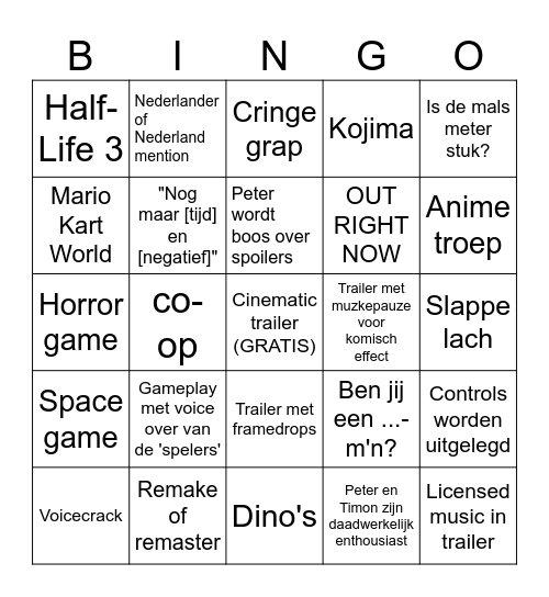 Lekker Spelen - Game Awards Bingo Card
