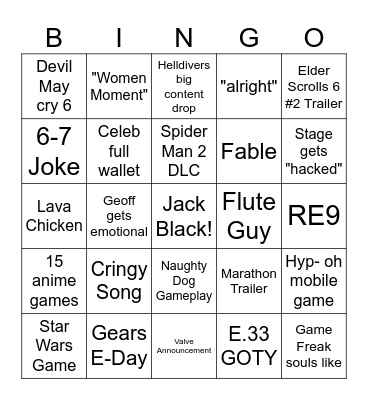 TGA 2025 Bingo Card