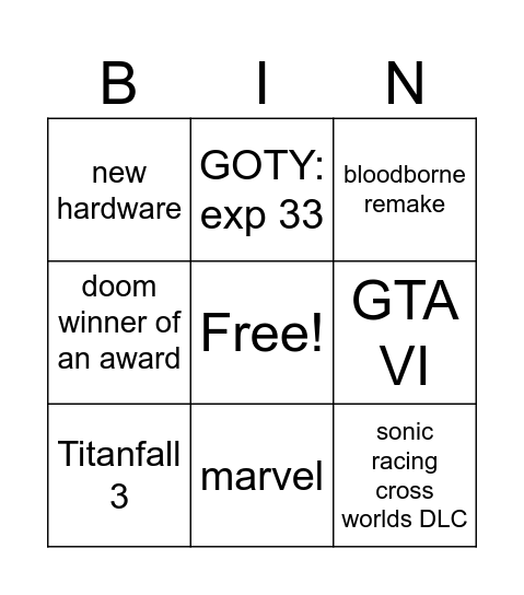Untitled Bingo Card