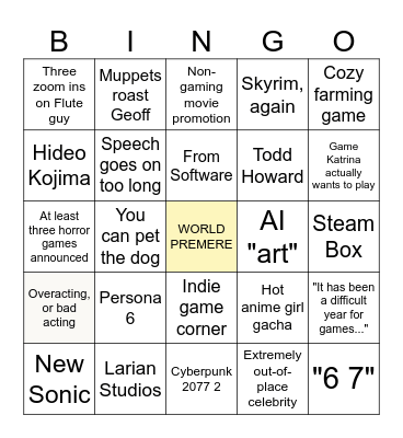 Game Awards Bingo Card