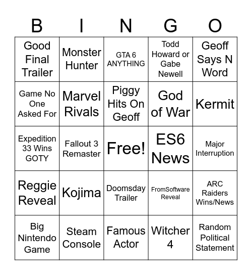 Untitled Bingo Card