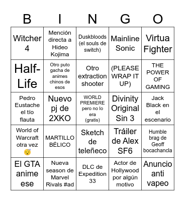 Dorito Awards 2025 Bingo Card