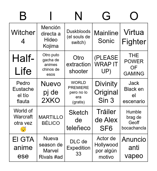 Dorito Awards 2025 Bingo Card