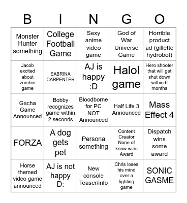 Game ward twenty-twenty-5 presented by half life 3 Bingo Card