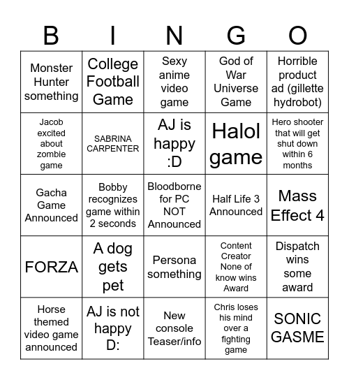 Game ward twenty-twenty-5 presented by half life 3 Bingo Card