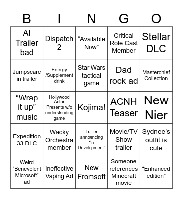 VGA 2025 Bingo Card