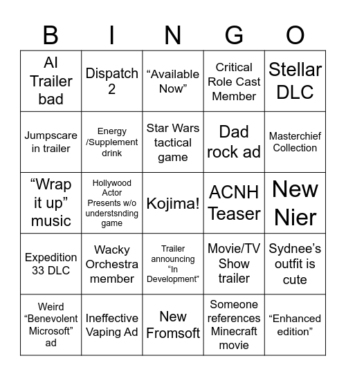 VGA 2025 Bingo Card