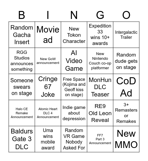 Gam Awadz Bingo Card