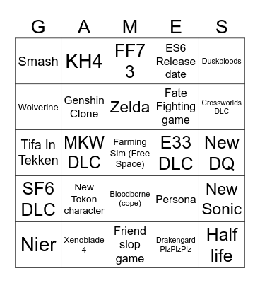 TGA Bingo Card