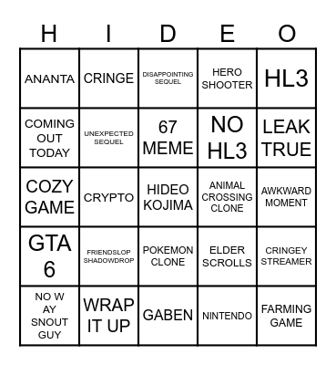 TGA Bingo Card