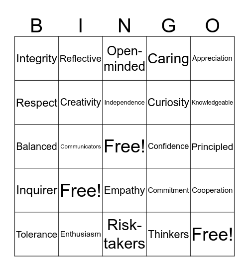 Attitudes & Attributes Bingo Card