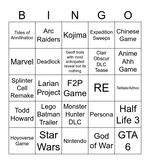 Untitled Bingo Card