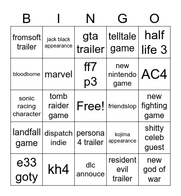 GAME AWARDS BINGO Card