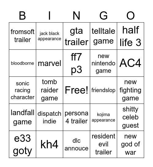 GAME AWARDS BINGO Card