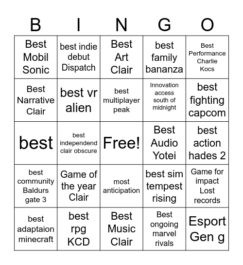 Untitled Bingo Card