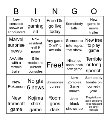 Game awards Bingo Card