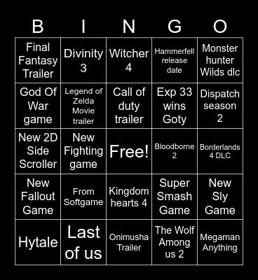 Game Awards Bingo Card