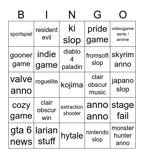 gameawards Bingo Card