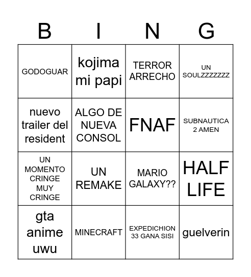 GEI AWARDS Bingo Card