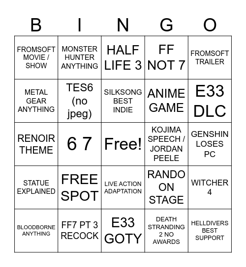 E33 AWARDS Bingo Card
