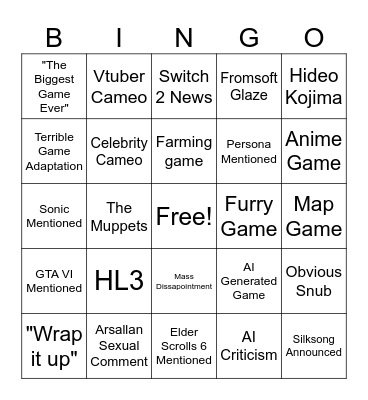 Game Awards 2025 Bingo Card Bingo Card