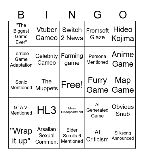 Game Awards 2025 Bingo Card Bingo Card