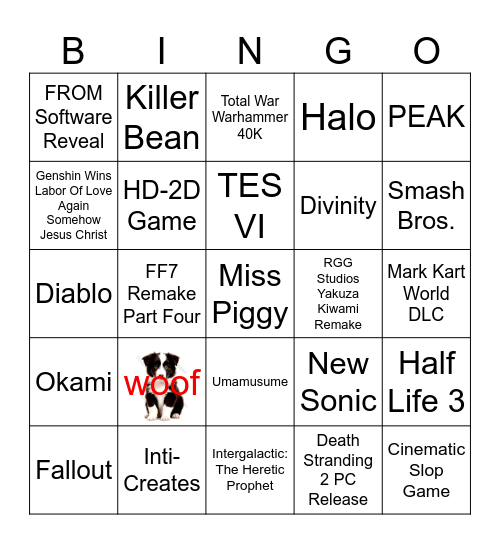 Game Awards Bingo Card