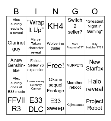 Game Awards Bingo Card