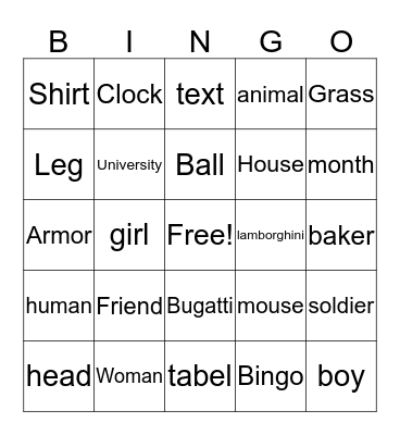 Bingo'boy Bingo Card