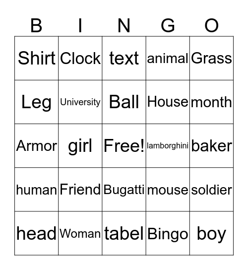 Bingo'boy Bingo Card