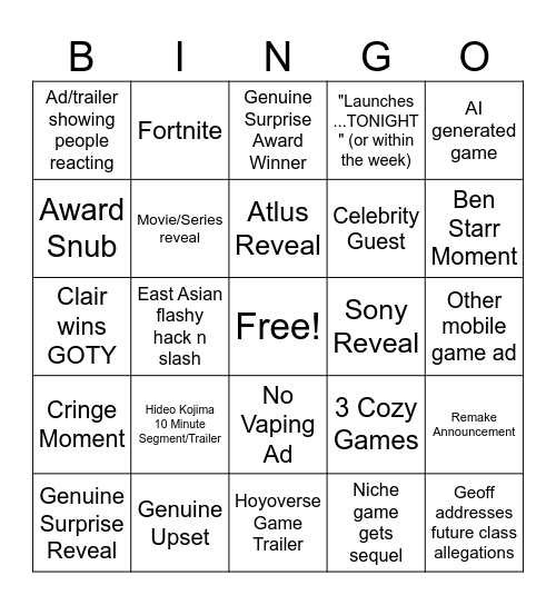 Untitled Bingo Card