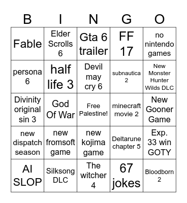 Game awards 2025 Bingo Card
