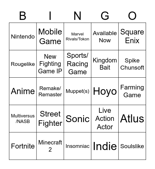 Untitled Bingo Card