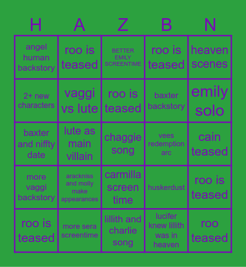 hazbin s3 Bingo Card