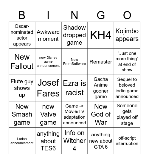 TGA 2025 Bingo Card