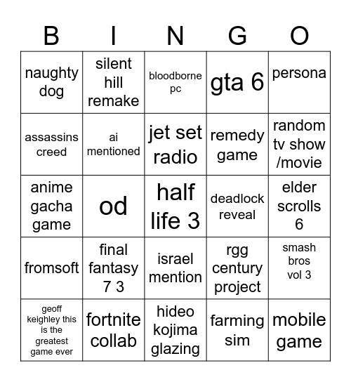 10 minute game awards Bingo Card