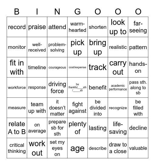 Week 16 Bingo Card