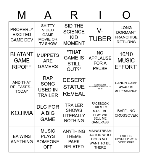 MARIO Bingo Card
