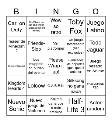 Geoff Awards Bingo Card
