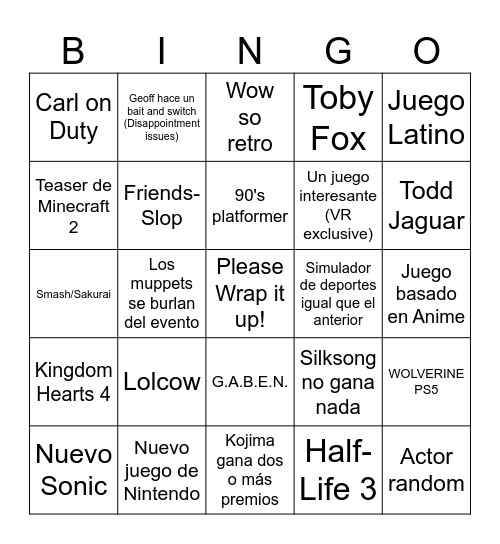Geoff Awards Bingo Card