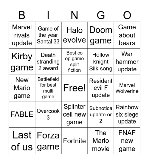 Untitled Bingo Card