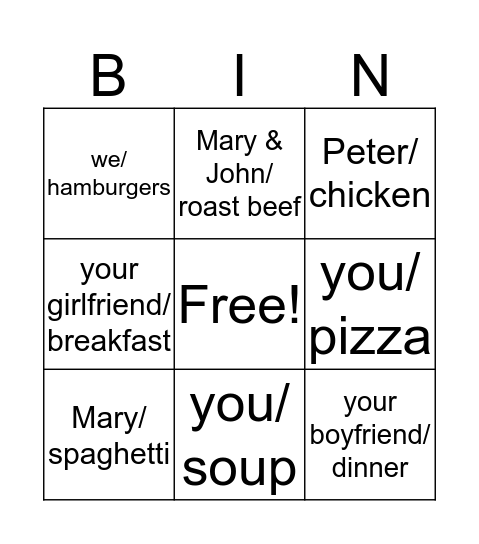 Do you/ Does he ____? Bingo Card