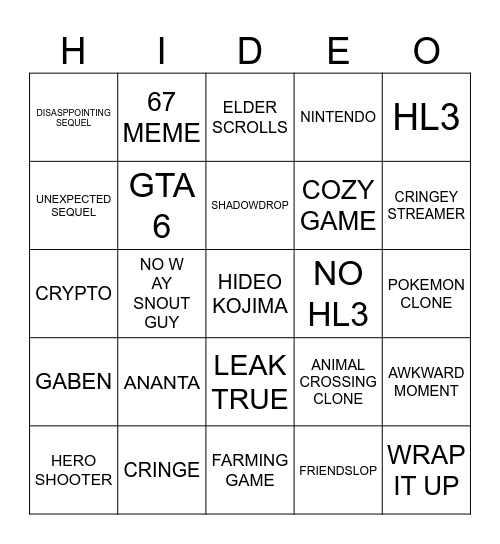THE GAME AWARDS '25 Bingo Card